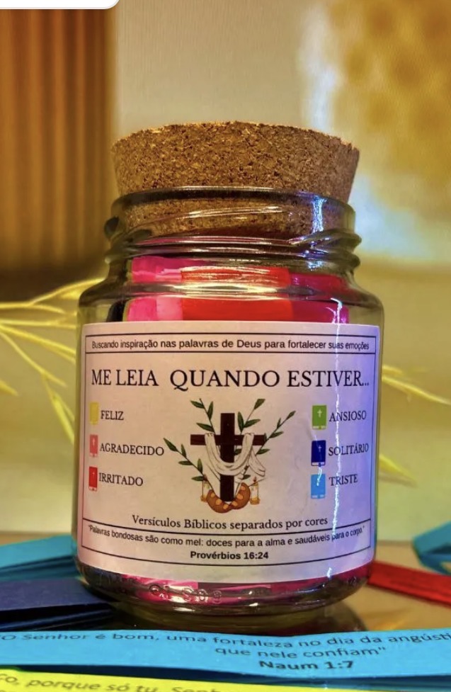 Potinho da Esperança com versículos coloridos